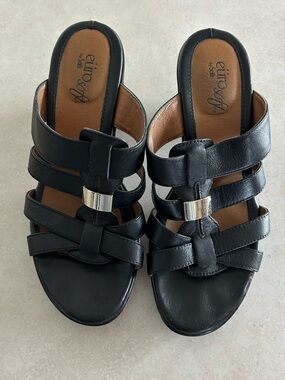 Sofft Black Leather Strappy Mule with Silver Accent